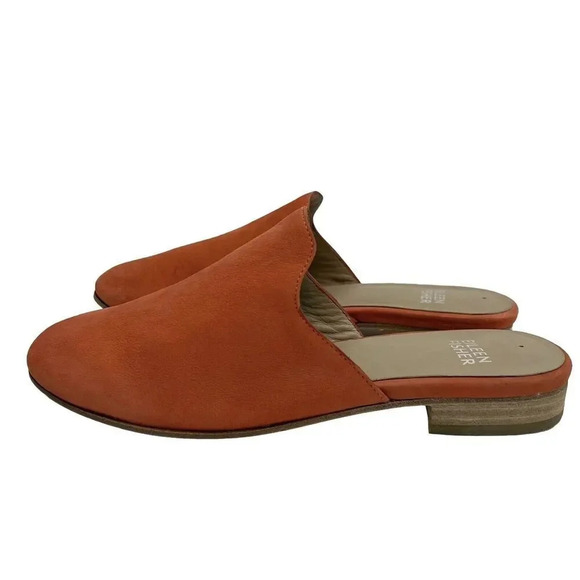 Eileen Fisher Dion Suede Mule Persimmon Slip Ons Lightly Padded Shoes Coral 6 - Picture 1 of 9